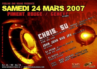 flyer piment rouge feeling and sound nu break drum and bass chris su john john aka jfk miss yasmine dj fever duckk troublemaker badbeat visuel geneve